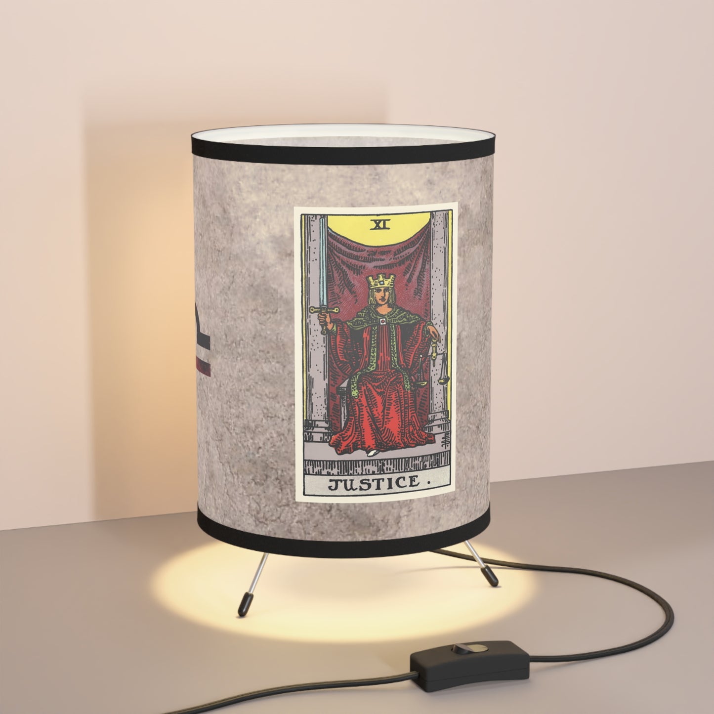 The Justice Tarot Card with Libra Symbols Printed Shade Tripod Lamp, US\CA plug