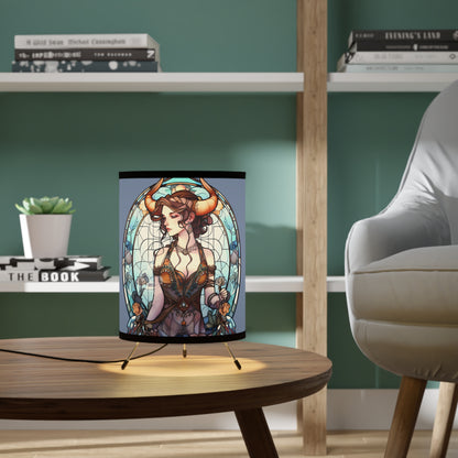 Taurus Stained Glass Illustration Tripod Lamp with Printed Shade, US\CA plug
