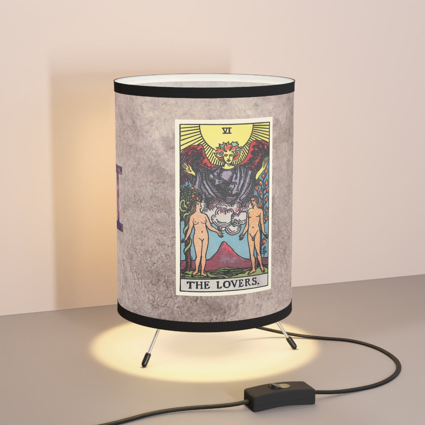 The Lovers Tarot Card with Gemini Symbols Printed Shade Tripod Lamp, US\CA plug