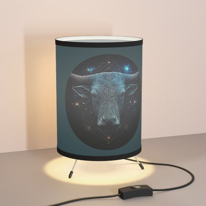 Taurus Bull in Silver and Blue Tripod Lamp with Printed Shade, US\CA plug
