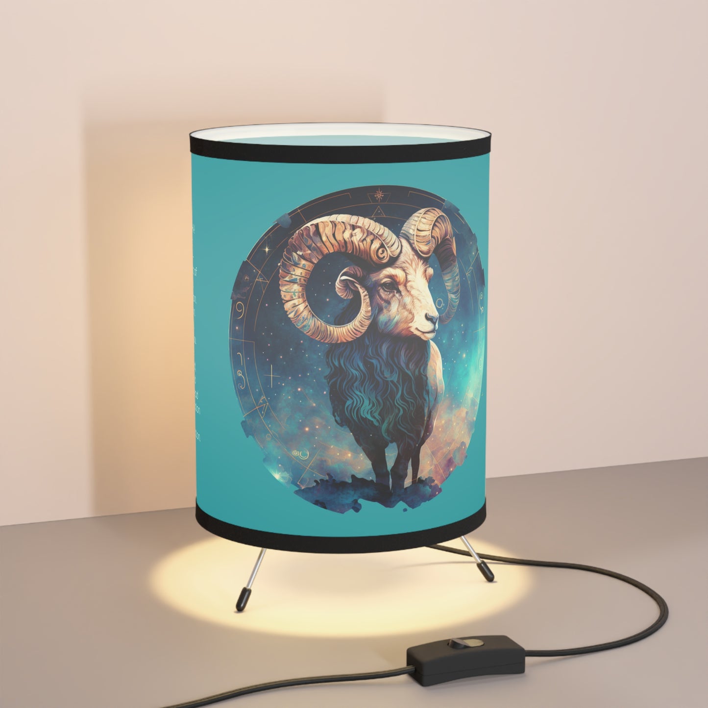 Aries Ram in Starry Skies with Inspirational Poem Tripod Lamp with Printed Shade, US\CA plug