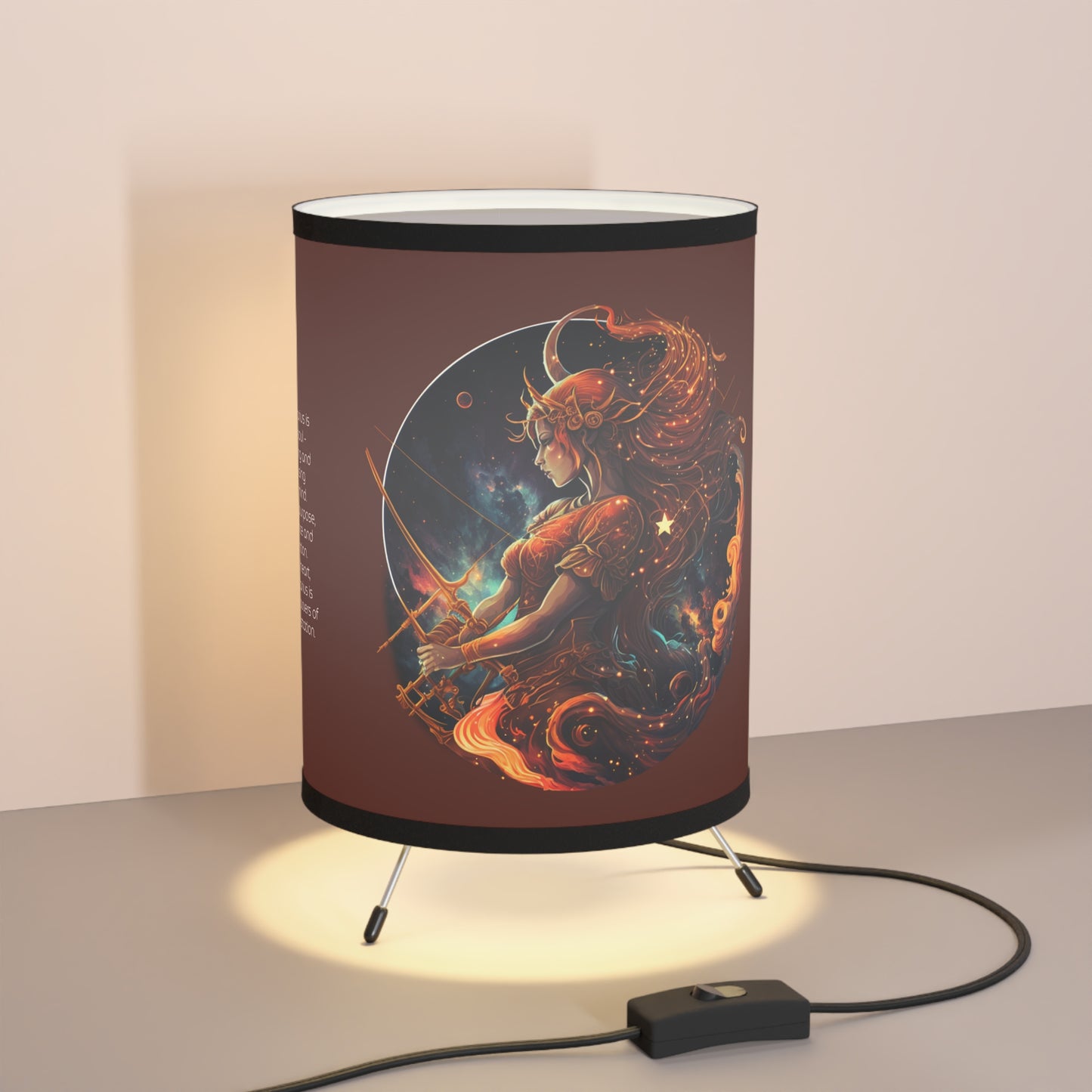 Sagittarius Fire Goddess with Inspirational Poem Tripod Lamp with Printed Shade, US\CA plug