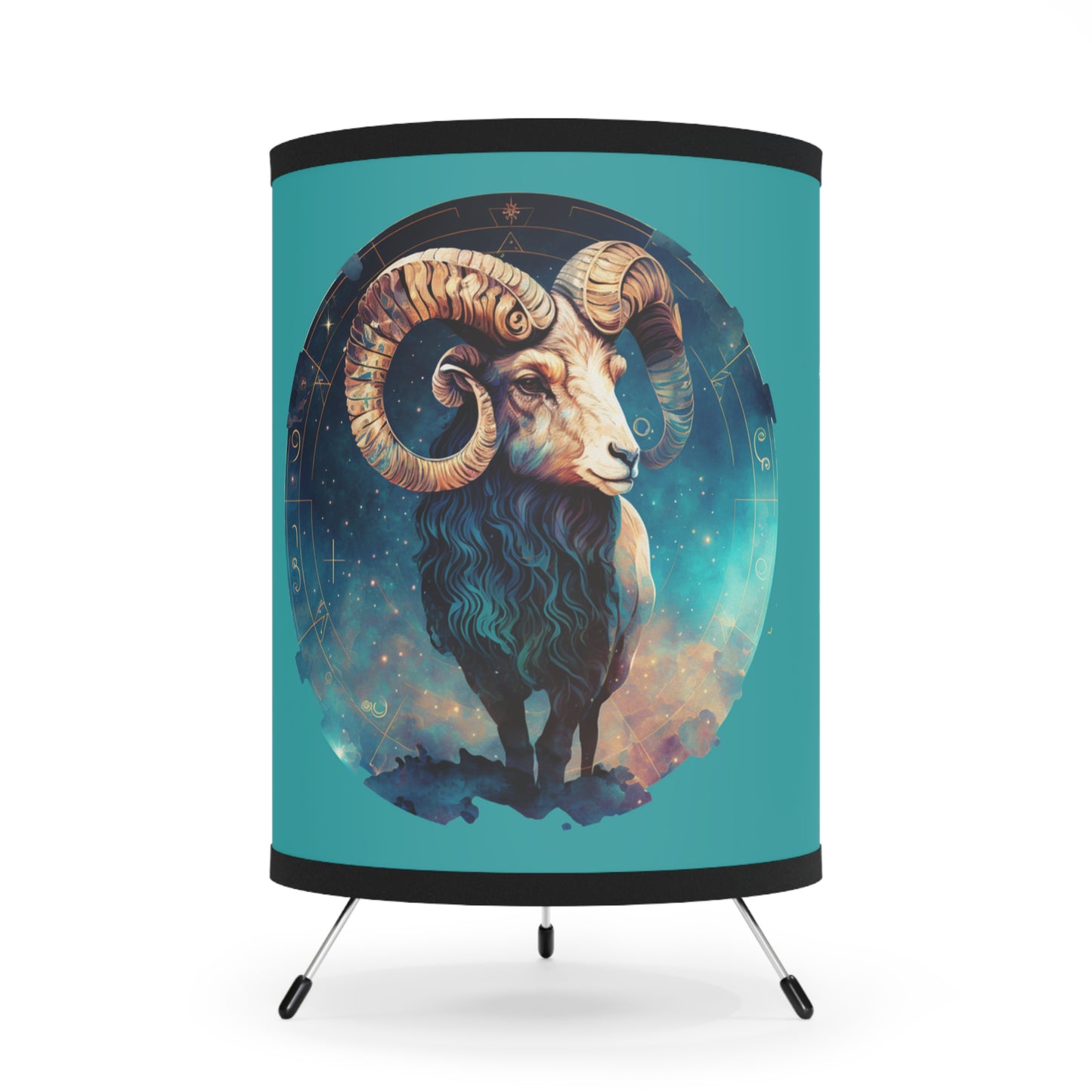 Aries Ram in Starry Skies with Inspirational Poem Tripod Lamp with Printed Shade, US\CA plug