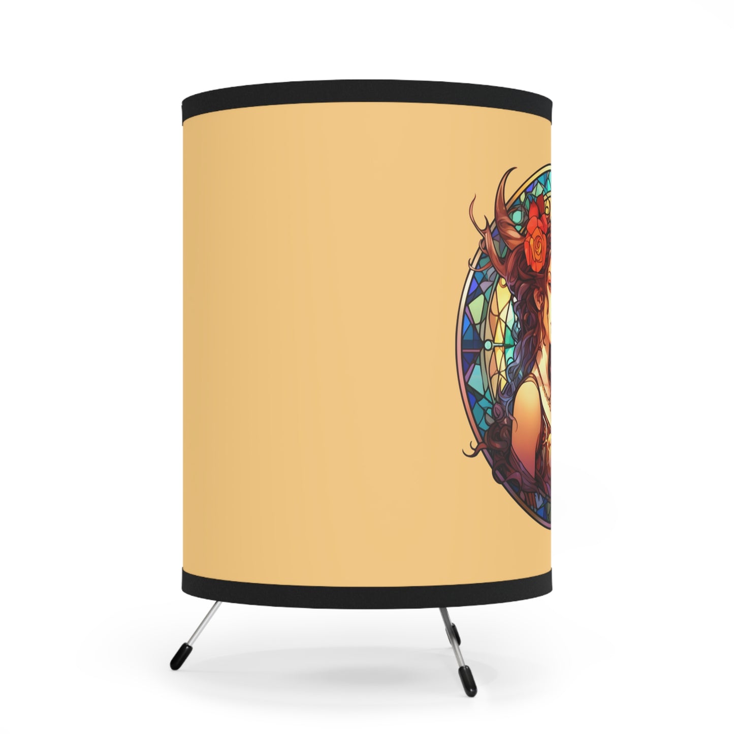Taurus Woman and Bull Stained Glass Illustration Tripod Lamp with Printed Shade, US\CA plug