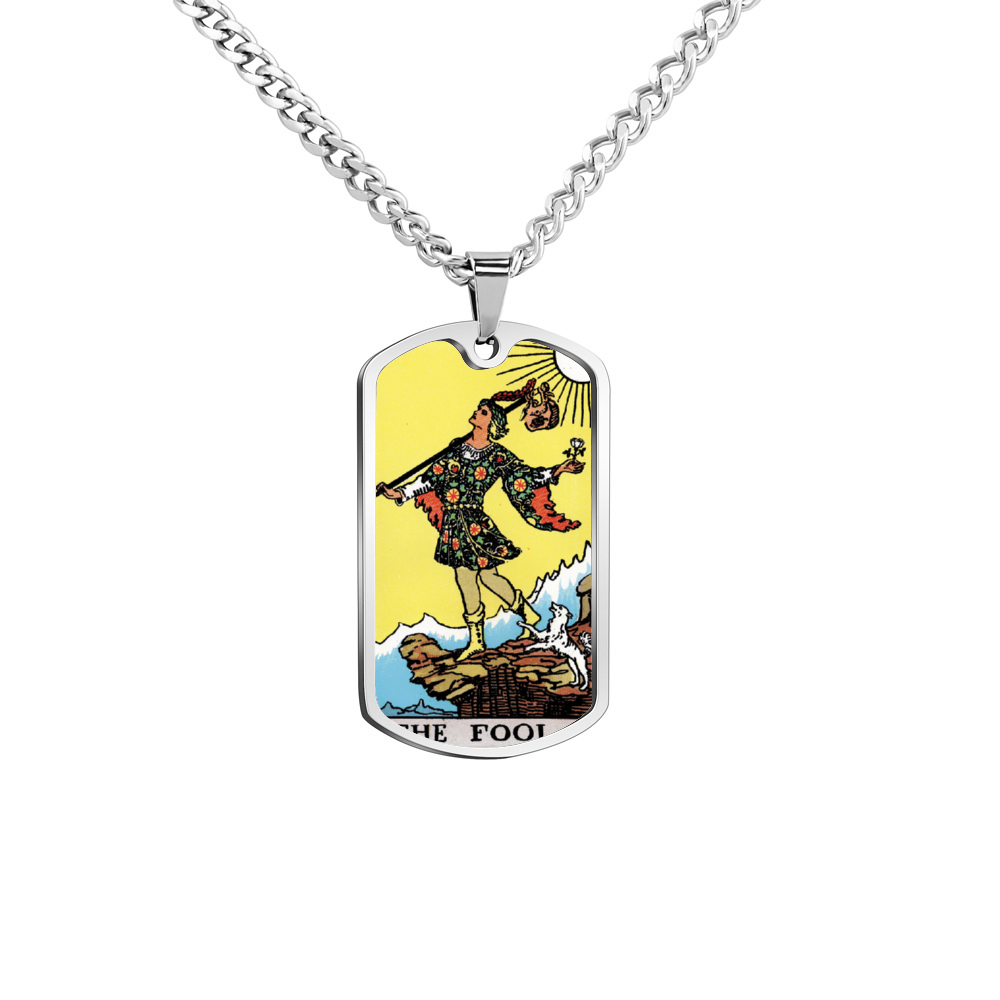 Death AND The Fool Tarot Cards ~ Double Sided Print Rectangular Pendant and Necklace