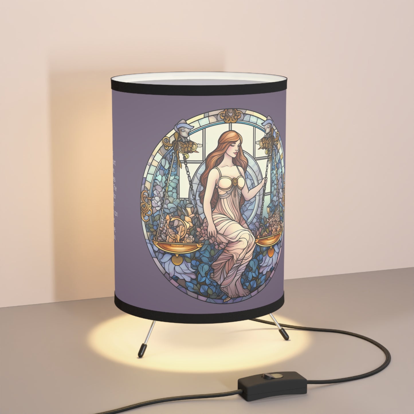 Libra Stained Glass Illustration with Inspirational Poem Tripod Lamp with Printed Shade, US\CA plug