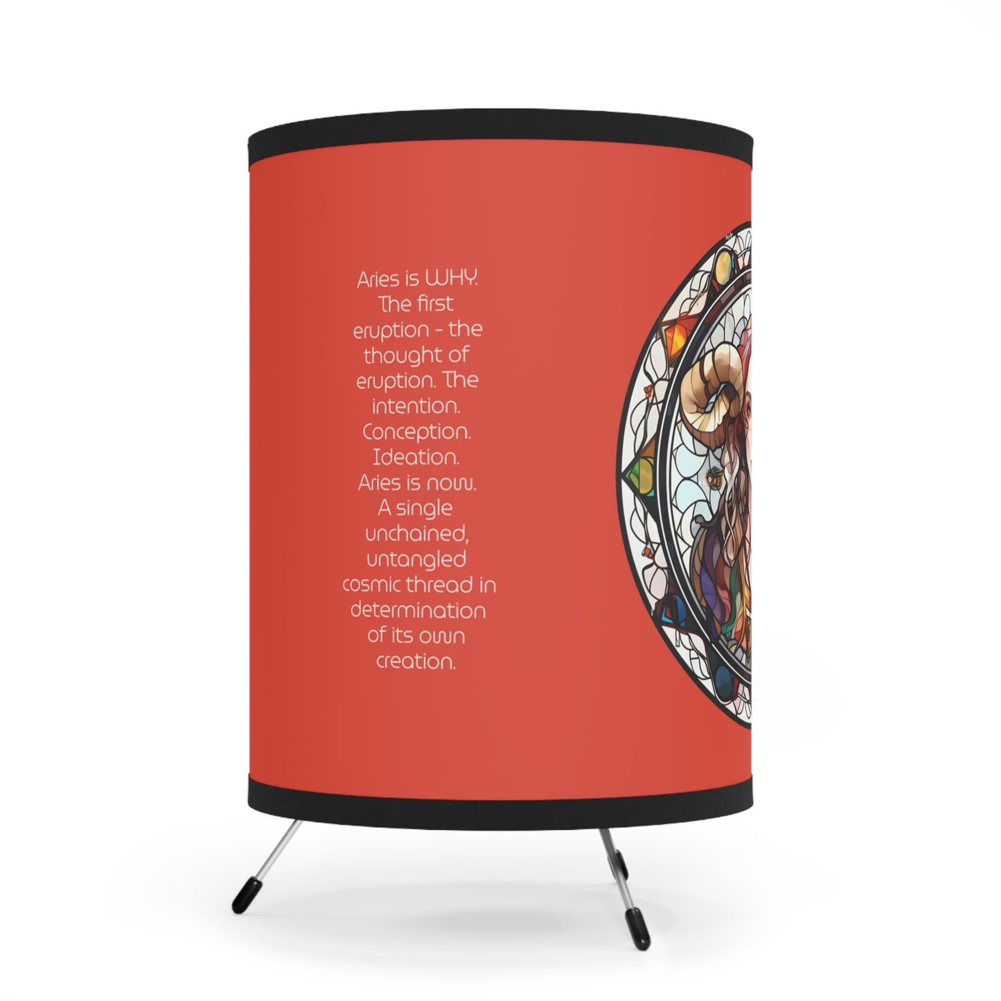 Aries Stained Glass Woman with Inspirational Poem Tripod Lamp with Printed Shade, US\CA plug