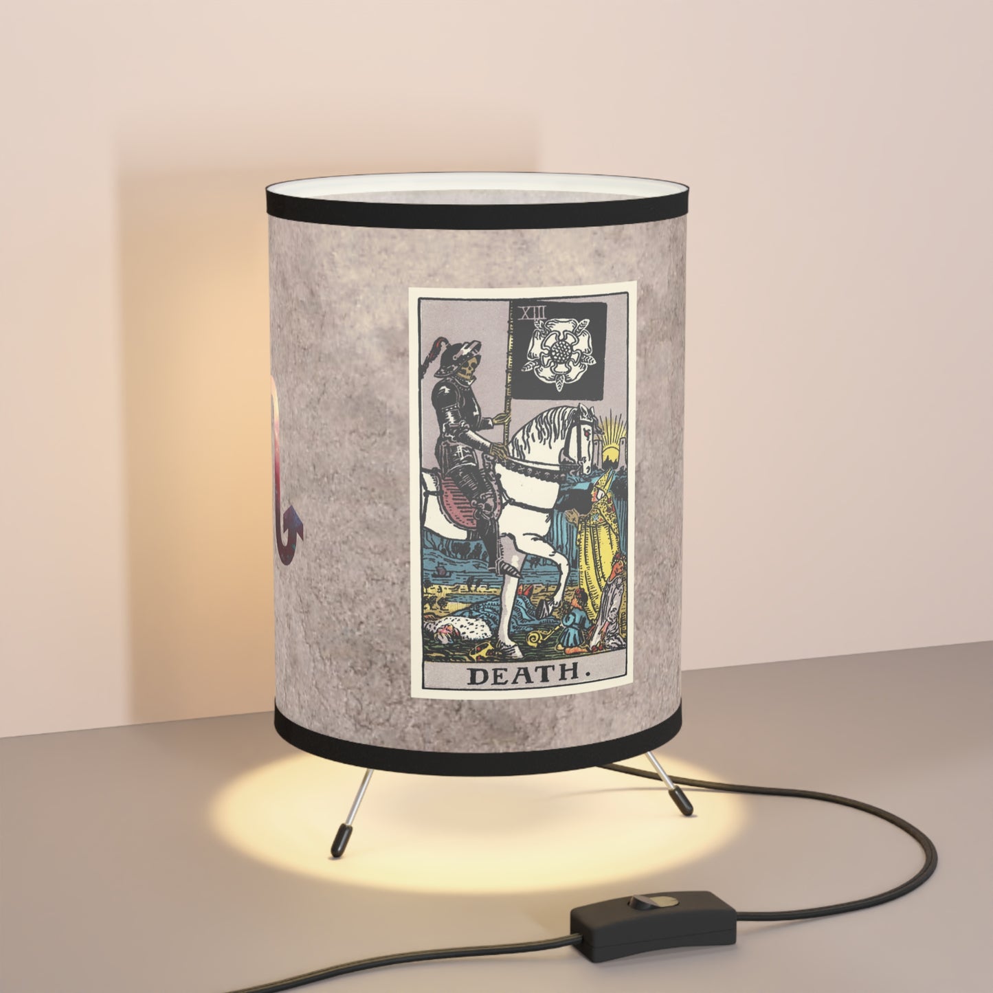 Death Tarot Card with Scorpio Symbols Printed Shade Tripod Lamp, US\CA plug