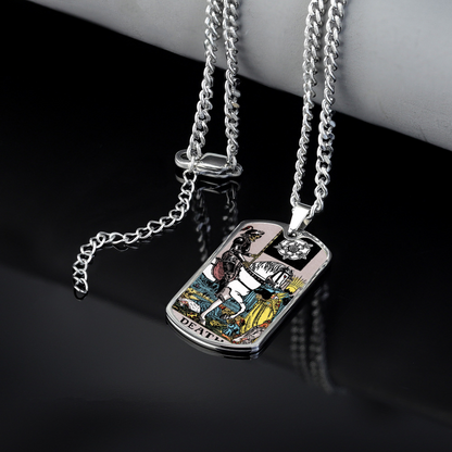 The Death Tarot Card Double Sided Print Rectangular Pendant and Necklace