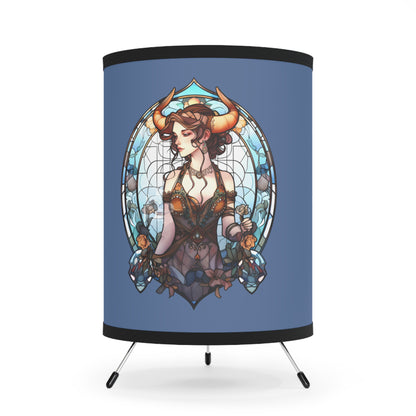 Taurus Stained Glass Illustration with Inspirational Poem Tripod Lamp with Printed Shade, US\CA plug