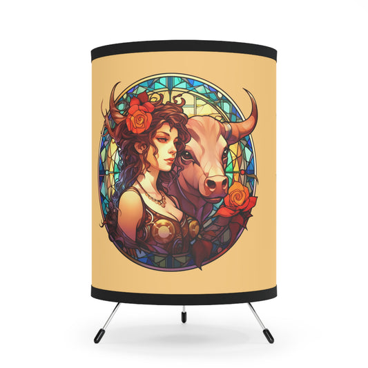 Taurus Woman and Bull with Inspirational Poem Tripod Lamp with Printed Shade, US\CA plug