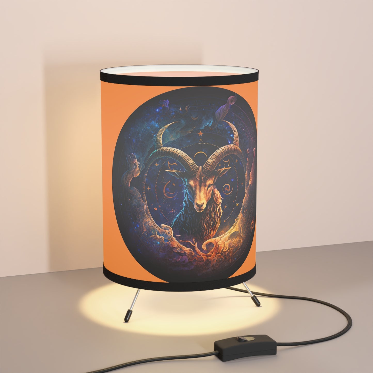 Capricorn Goat with Clouds and Stars Tripod Lamp with Printed Shade, US\CA plug