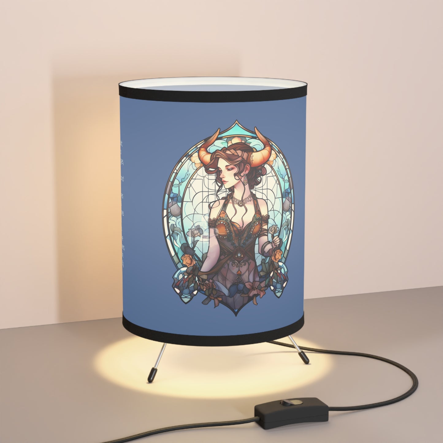 Taurus Stained Glass Illustration with Inspirational Poem Tripod Lamp with Printed Shade, US\CA plug