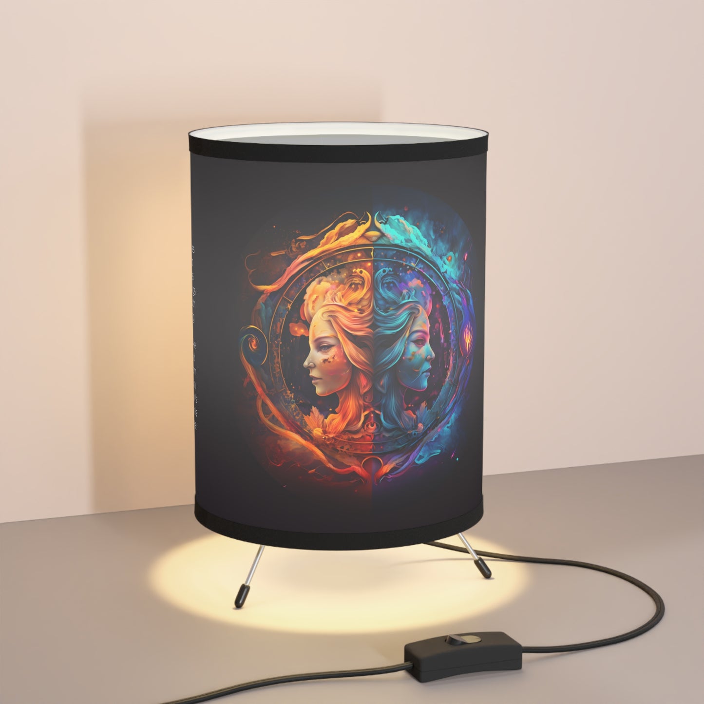 Gemini Fire and Water Twins with Inspirational Poem Printed Shade Tripod Lamp, US\CA plug
