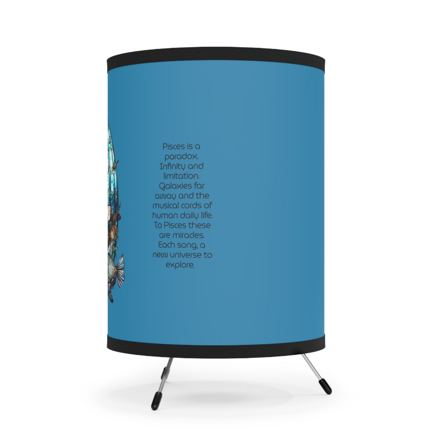 Pisces Stained Glass Illustration with Inspirational Poem Tripod Lamp with Printed Shade, US\CA plug