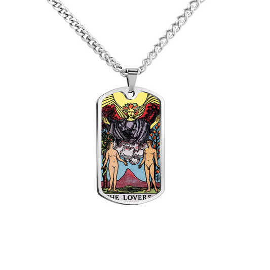 The Lovers Tarot Card Double Sided Print Rectangular Pendant and Necklace