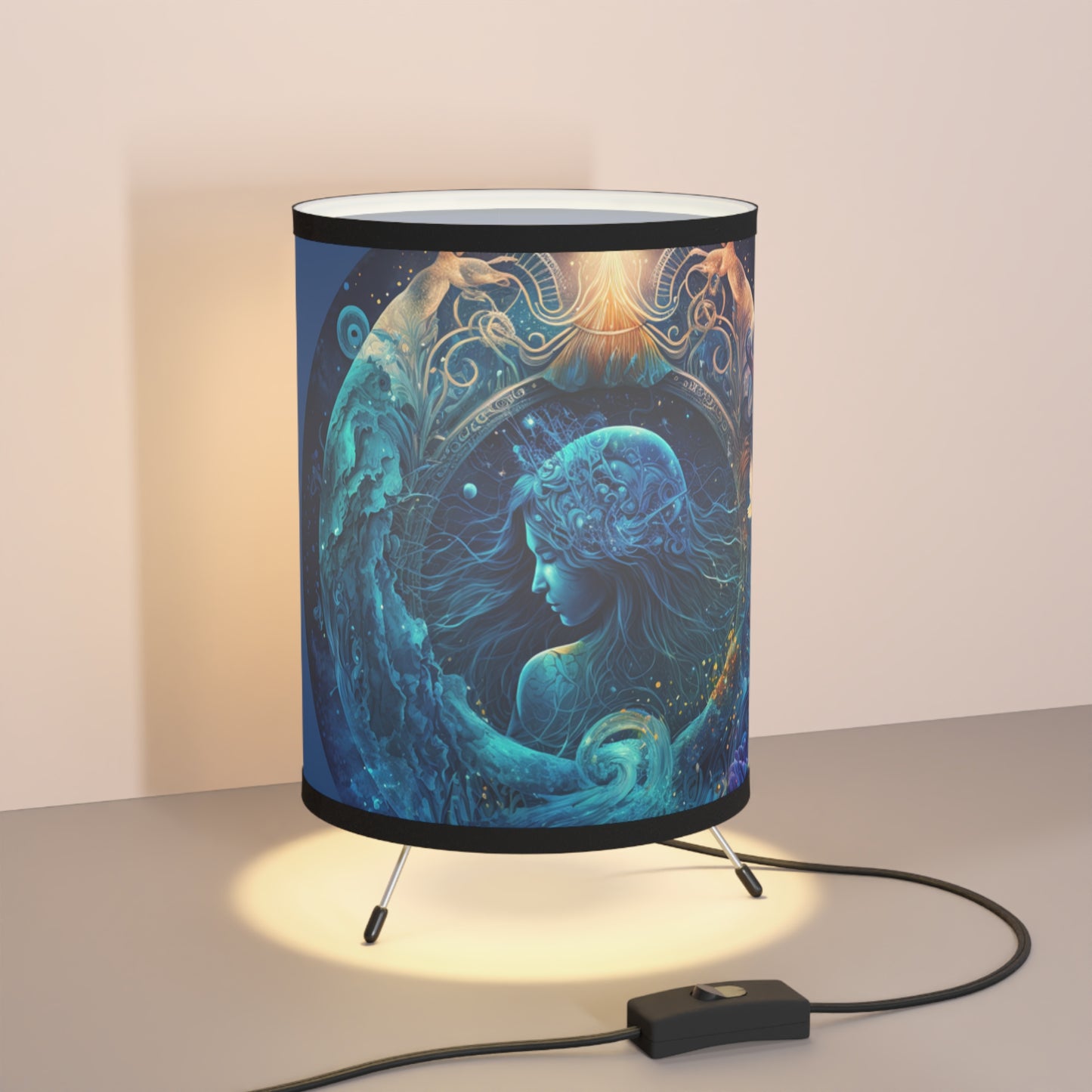 Aquarius Star Goddess Tripod Lamp with Printed Shade, US\CA plug