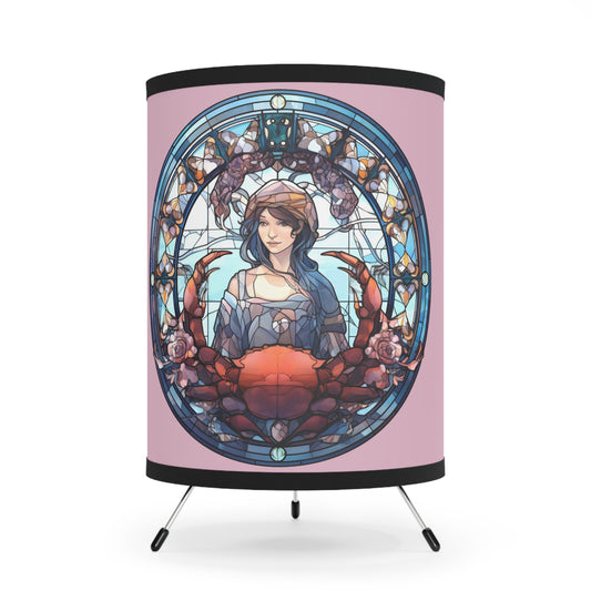 Cancer Stained Glass Illustration Tripod Lamp with Printed Shade, US\CA plug