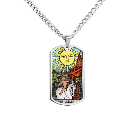 The Sun Tarot Card Double Sided Print Rectangular Pendant and Necklace