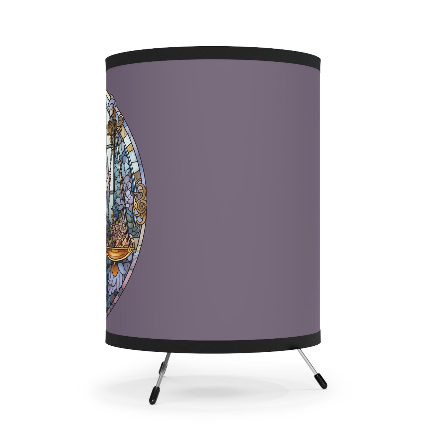 Libra Stained Glass Illustration Tripod Lamp with Printed Shade, US\CA plug