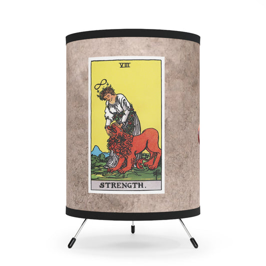 Strength Tarot Card with Leo Symbols Printed Shade Tripod Lamp, US\CA plug