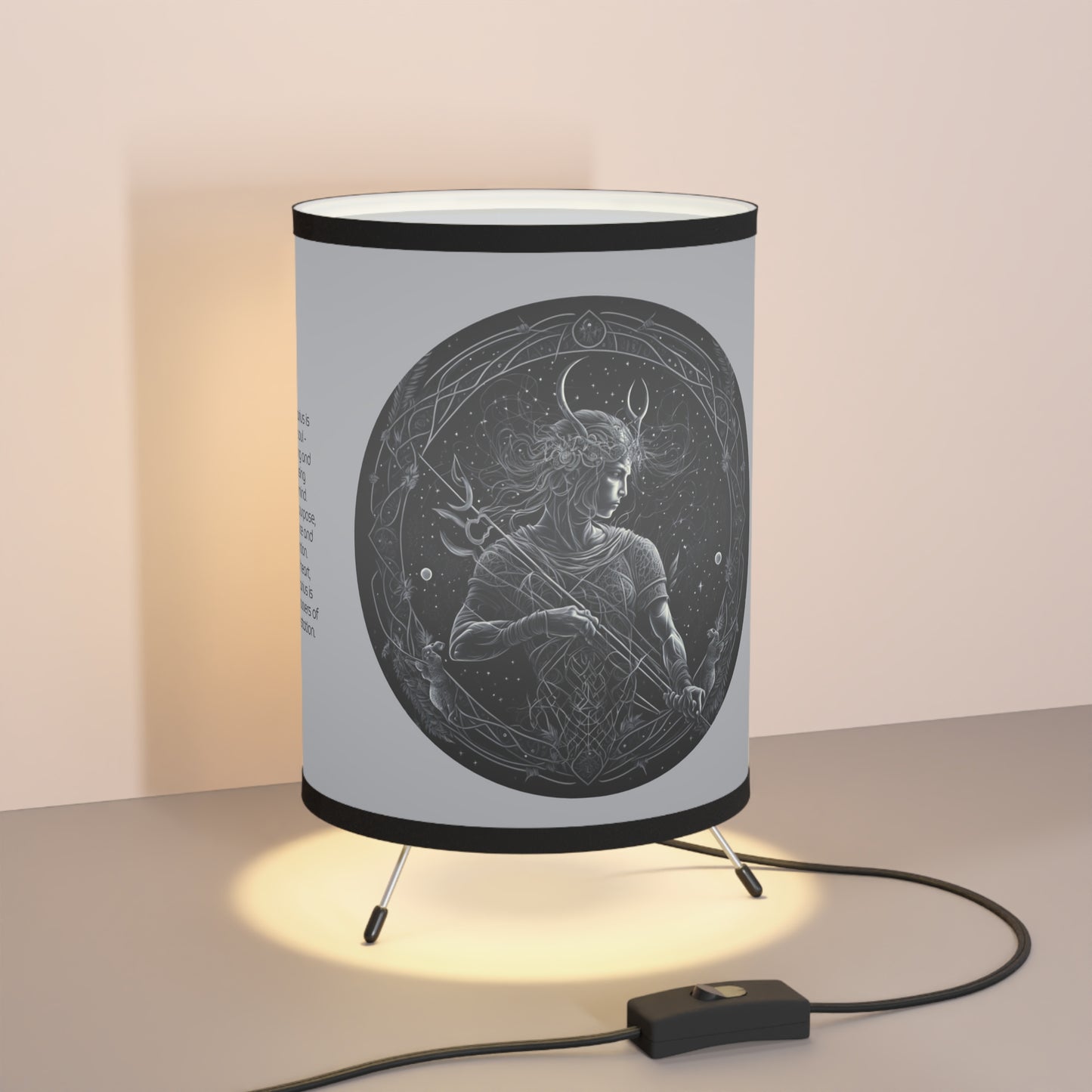 Sagittarius centaur in Black and White with Inspirational Poem Tripod Lamp with Printed Shade, US\CA plug