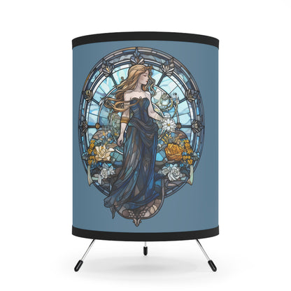 Virgo Stained Glass Illustration Tripod Lamp with Printed Shade, US\CA plug