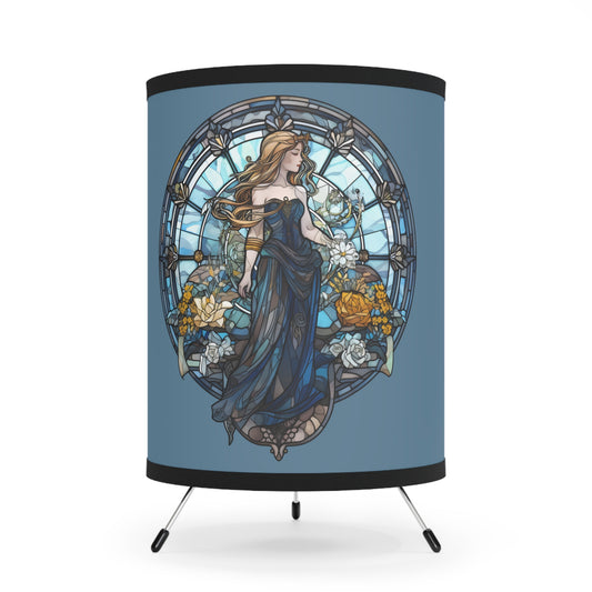 Virgo Stained Glass Illustration Tripod Lamp with Printed Shade, US\CA plug