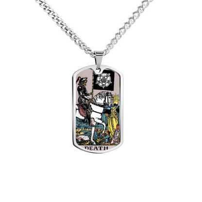 The Death Tarot Card Double Sided Print Rectangular Pendant and Necklace
