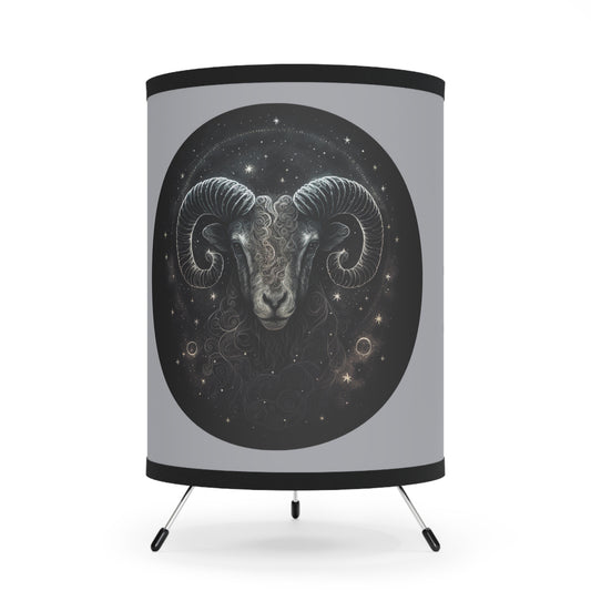Aries Ram in Black and Silver with Inspirational Poem Tripod Lamp with Printed Shade, US\CA plug