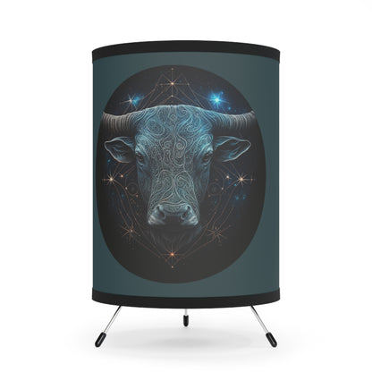 Taurus Bull in Silver and Blue with Inspirational Poem Tripod Lamp with Printed Shade, US\CA plug