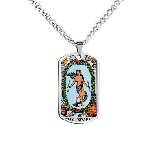 The World AND The Fool Tarot Cards ~ Double Sided Print Rectangular Pendant and Necklace