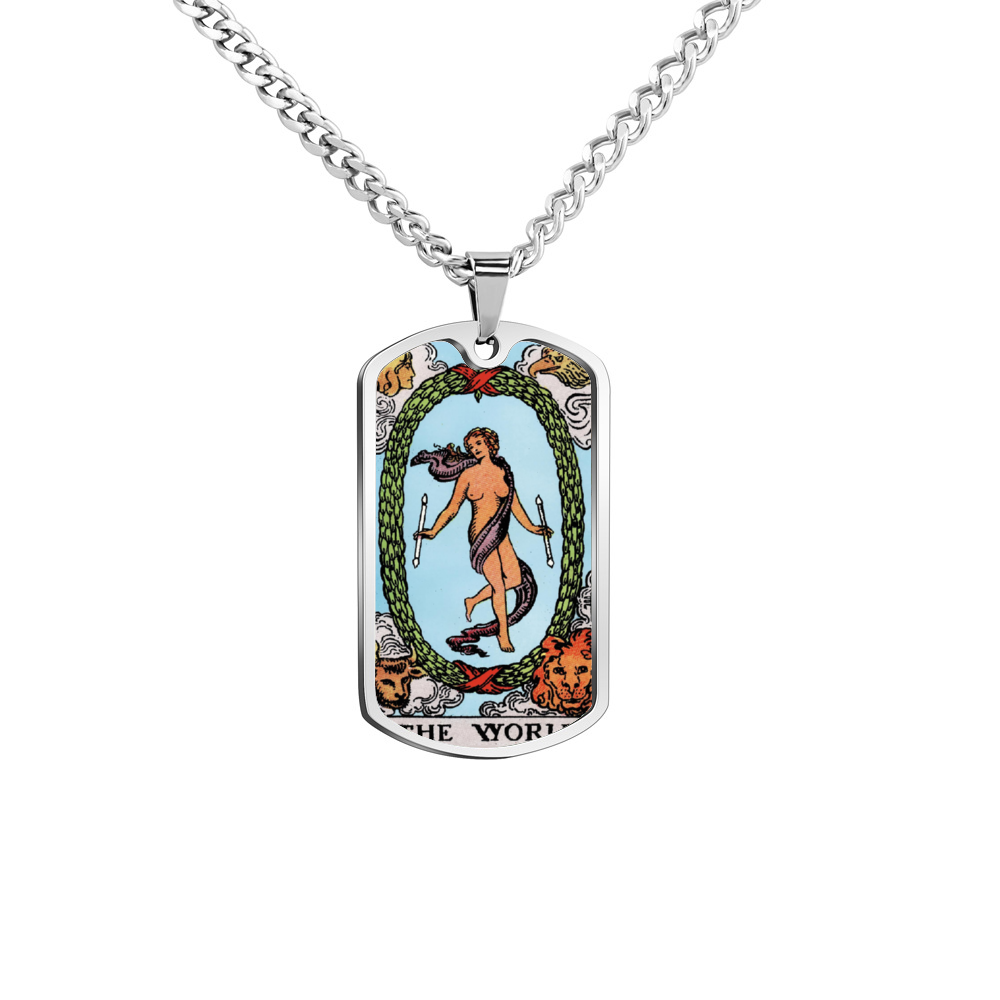 The World AND The Fool Tarot Cards ~ Double Sided Print Rectangular Pendant and Necklace
