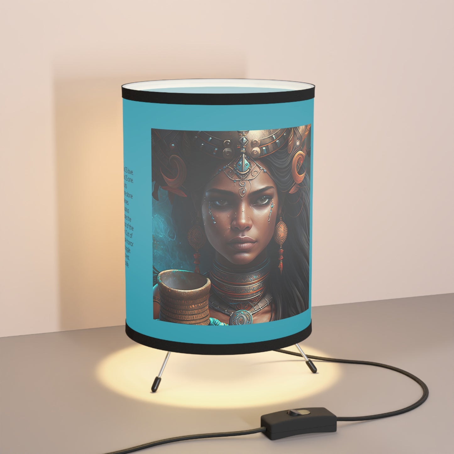 Aquarius Warrior Goddess with Inspirational Poem Tripod Lamp with Printed Shade, US\CA plug