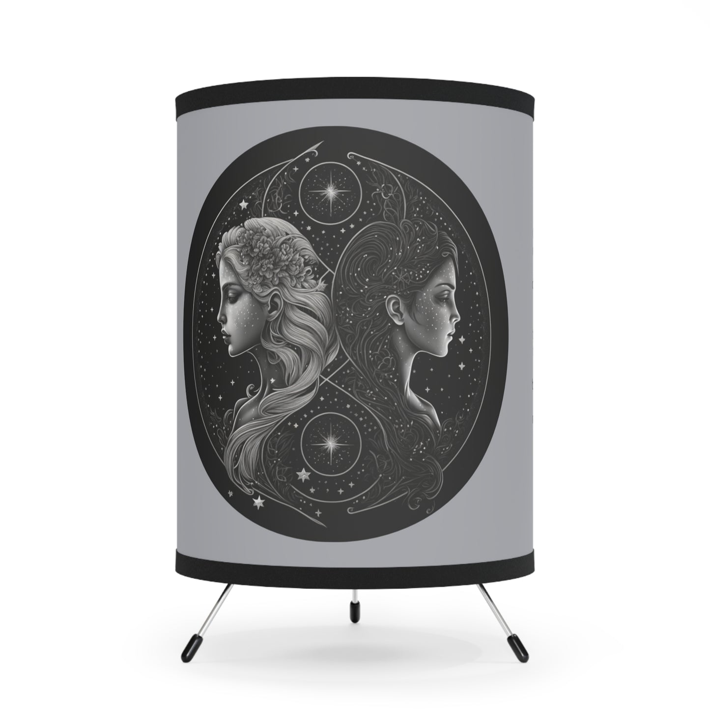 Gemini in Black and White with Inspirational Poem Printed Shade Tripod Lamp, US\CA plug