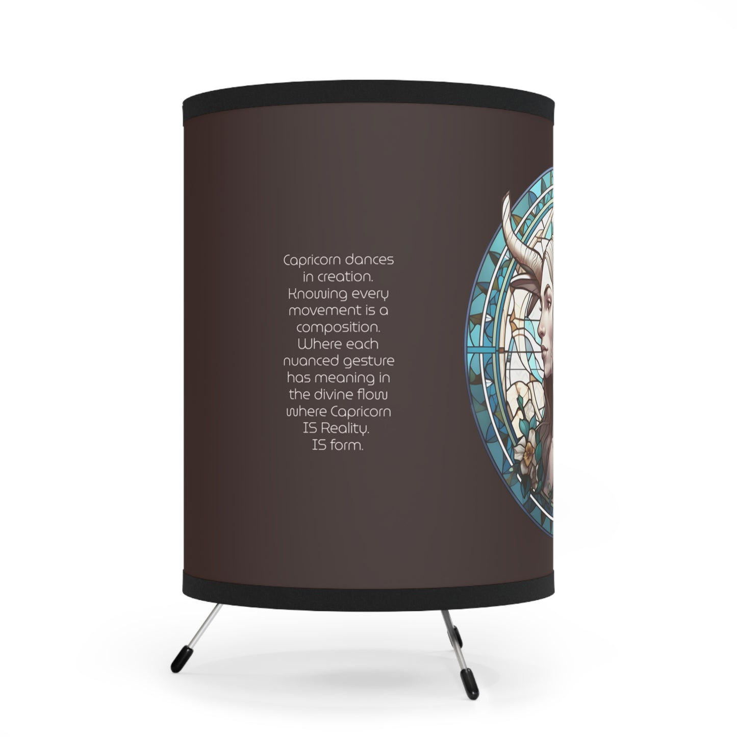 Capricorn Stained Glass Illustration with Inspirational Poem Tripod Lamp with Printed Shade, US\CA plug