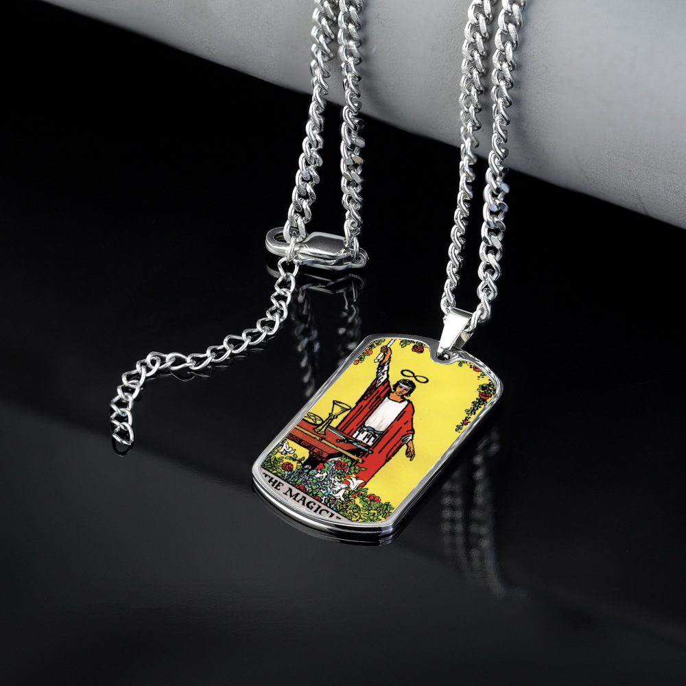 The Magician Tarot Card Double Sided Print Rectangular Pendant and Necklace