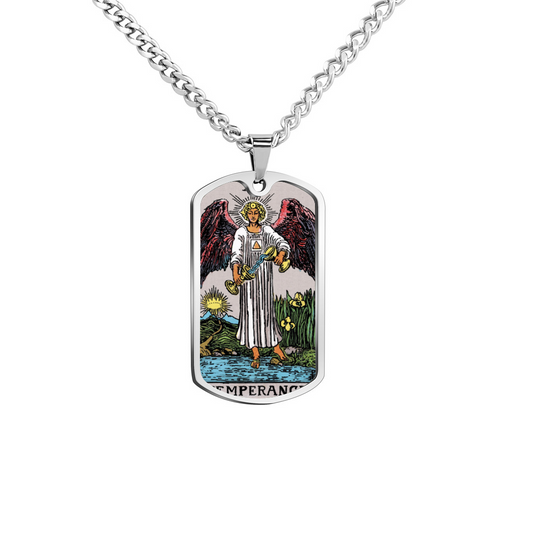 The Temperance Tarot Card Double Sided Print Rectangular Pendant and Necklace