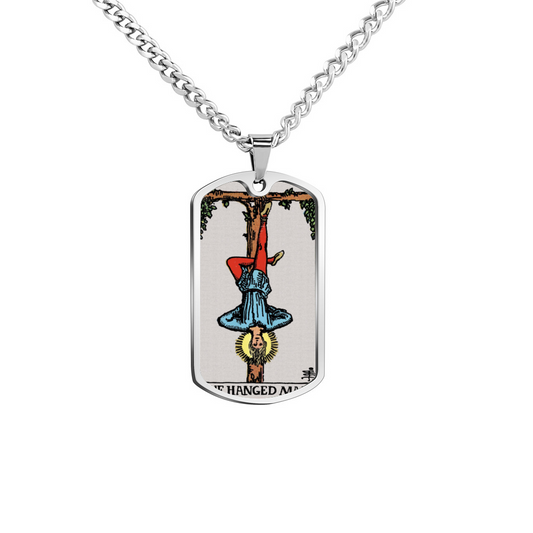 The Hanged Man Tarot Card Double Sided Print Rectangular Pendant and Necklace