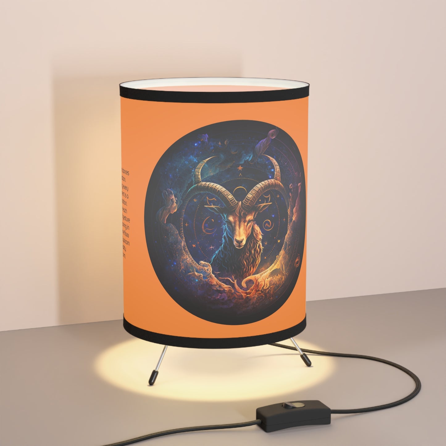 Capricorn Goat with Clouds and Stars with Inspirational Poem Tripod Lamp with Printed Shade, US\CA plug