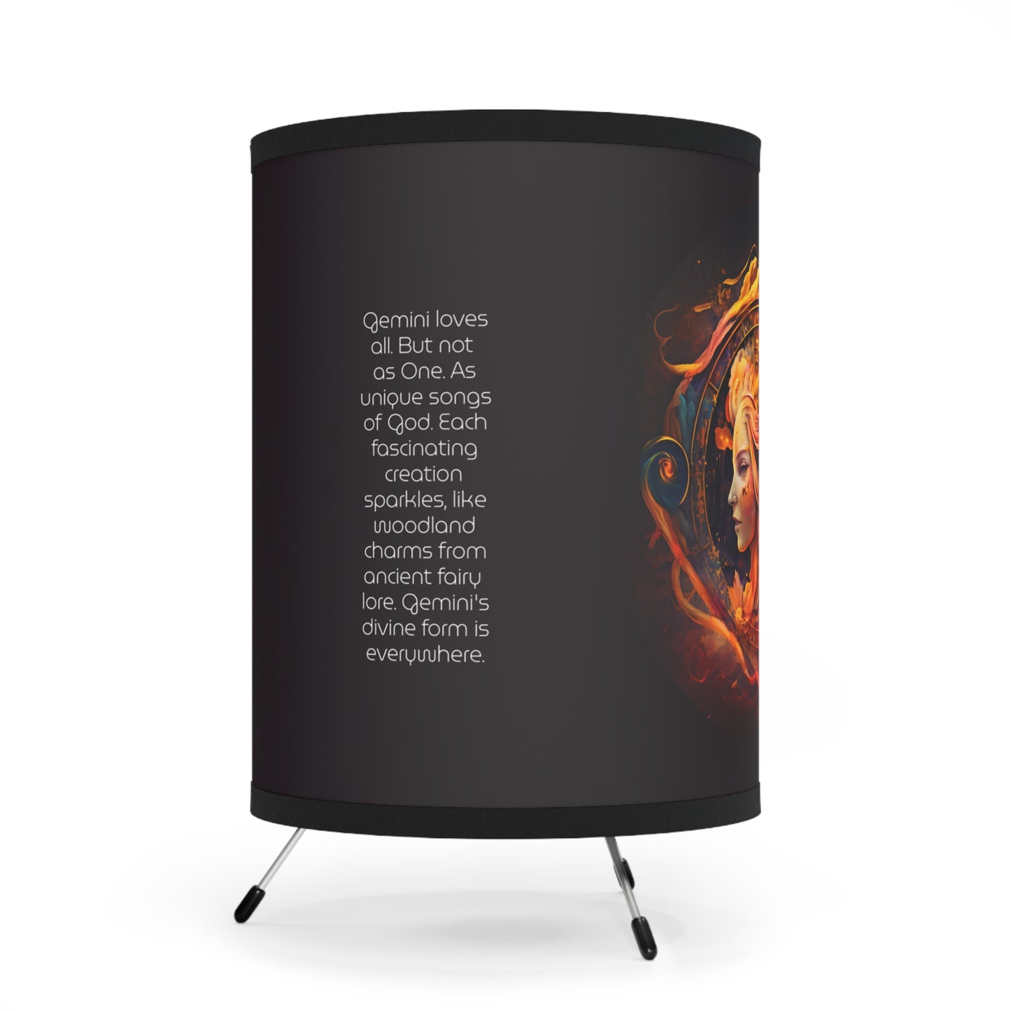 Gemini Fire and Water Twins with Inspirational Poem Printed Shade Tripod Lamp, US\CA plug