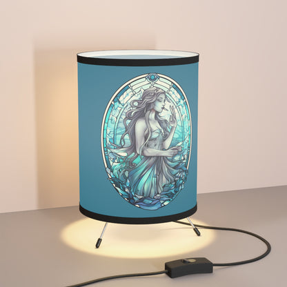 Aquarius Stained Glass Illustration Tripod Lamp with Printed Shade, US\CA plug