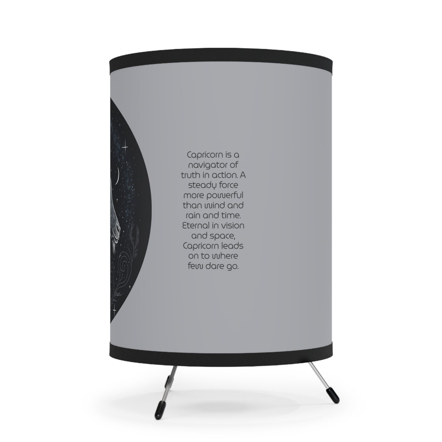 Capricorn in Black and White with Inspirational Poem Tripod Lamp with Printed Shade, US\CA plug