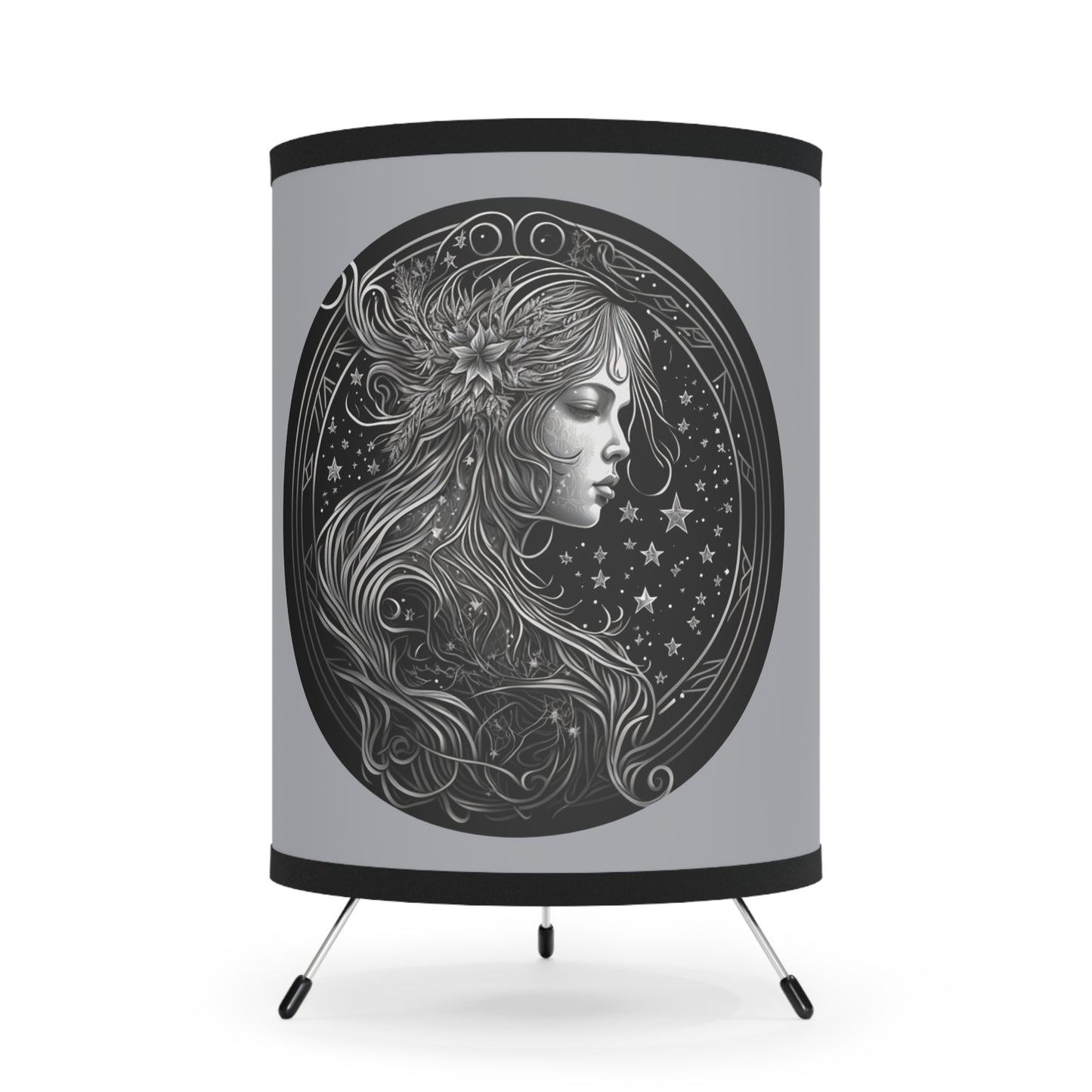 Virgo in Black and White Tripod Lamp with Printed Shade, US\CA plug