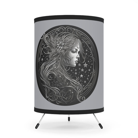 Virgo in Black and White Tripod Lamp with Printed Shade, US\CA plug