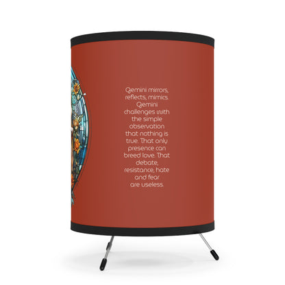 Gemini Stained Glass Twins with Inspirational Poem Printed Shade Tripod Lamp, US\CA plug