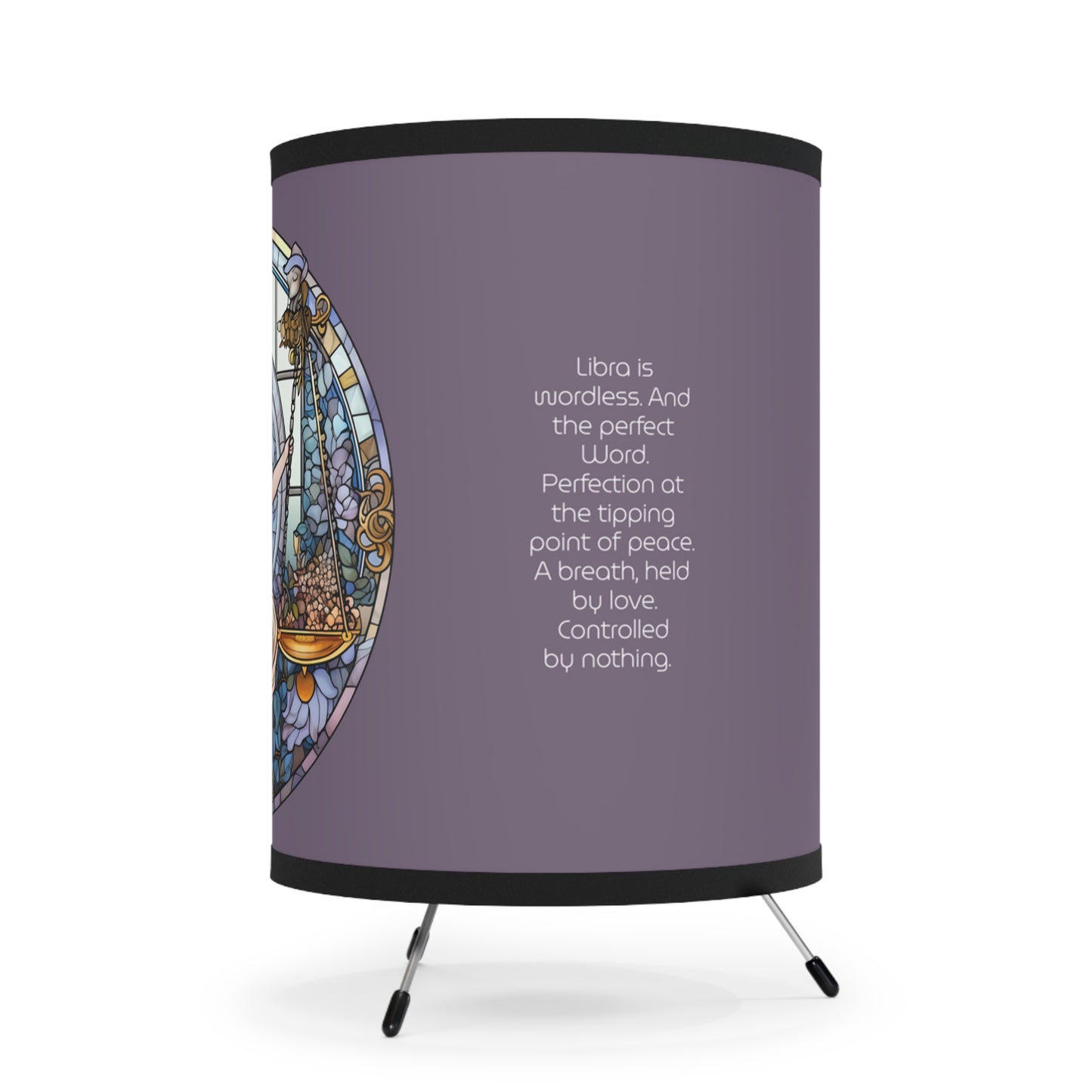 Libra Stained Glass Illustration with Inspirational Poem Tripod Lamp with Printed Shade, US\CA plug