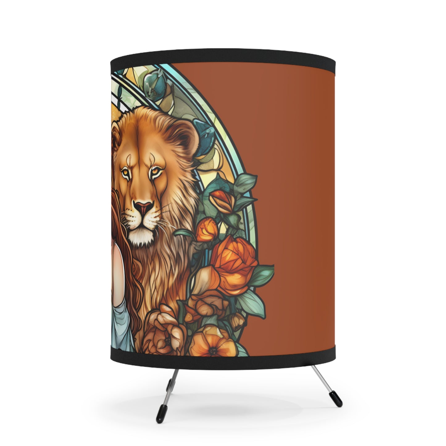 Leo Stained Glass Illustration Printed Shade Tripod Lamp, US\CA plug