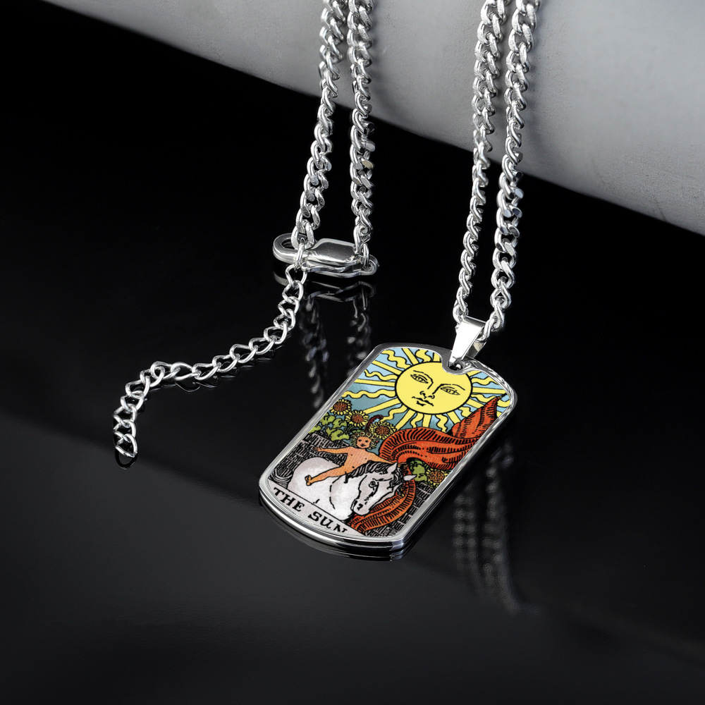 The Sun Tarot Card Double Sided Print Rectangular Pendant and Necklace