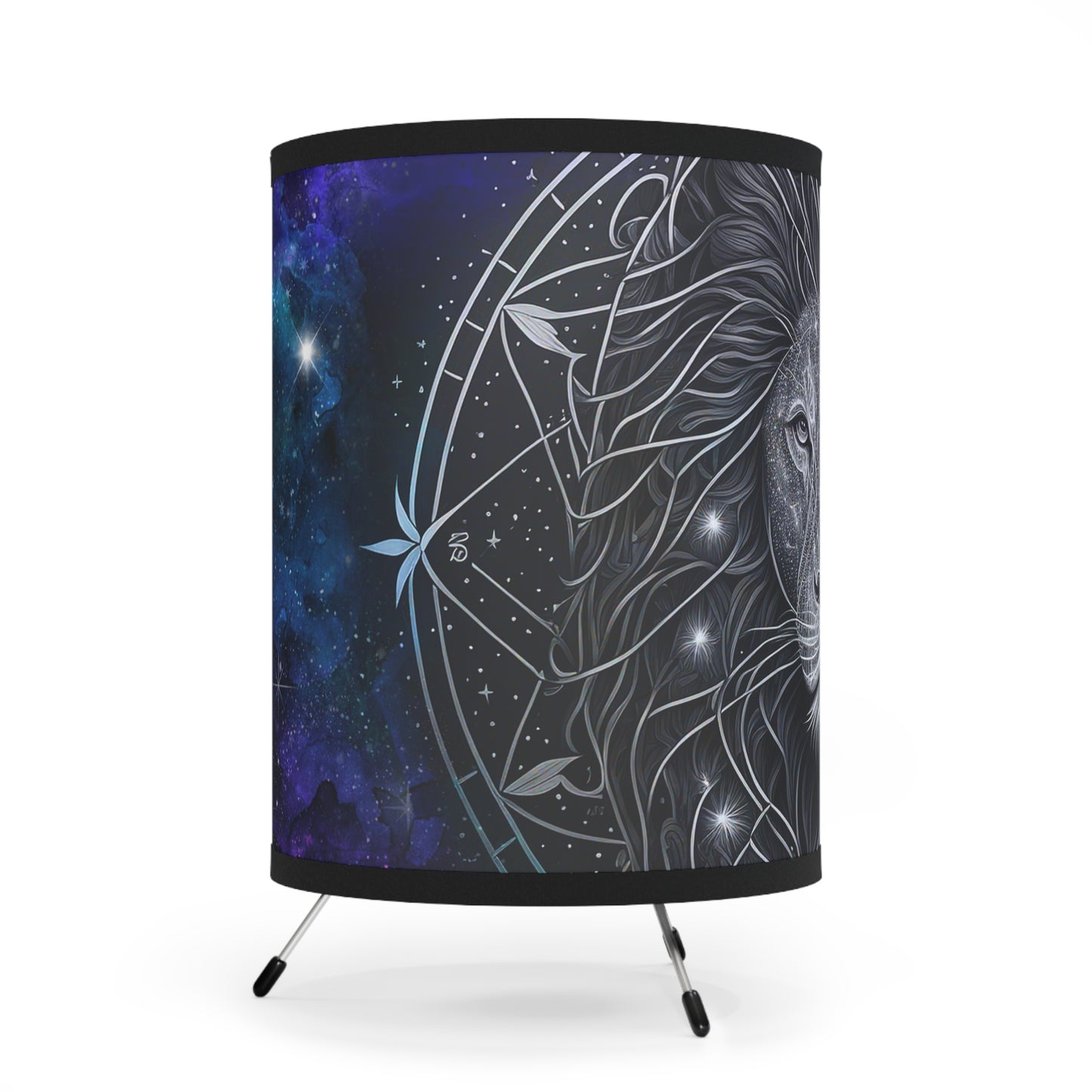 Leo in Black and White with Purple Starry Background Printed Shade Tripod Lamp, US\CA plug